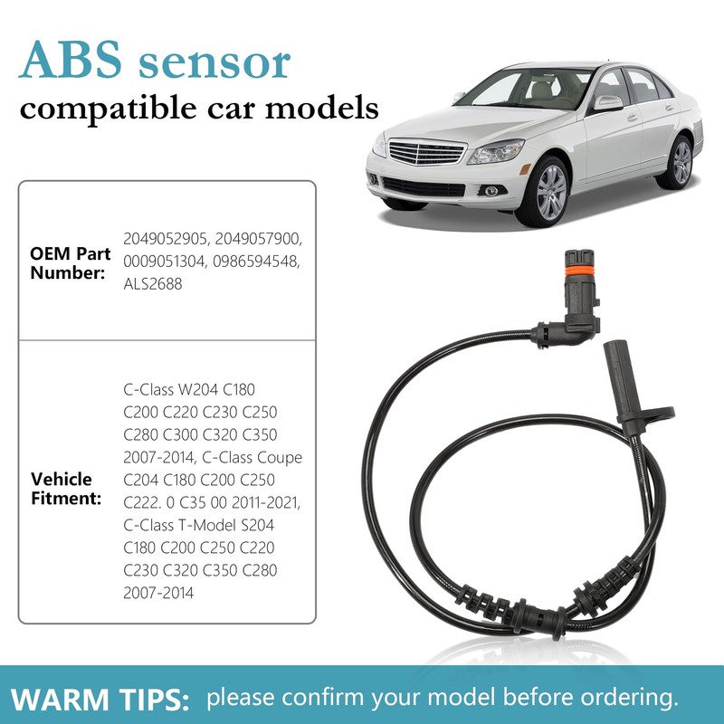 Effitnee 2 x ABS Sensor Front Left Right ‎2049052905 for