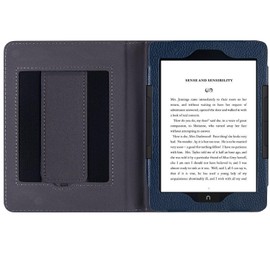 LaoShuSheng Stand Case for All-New 7.8" Nook Glowlight 4 Plus eReader (Model BNRV1300) - PU Leather Folio Book Style Sleeve Cover with Two Hand Straps (Dark Blue)