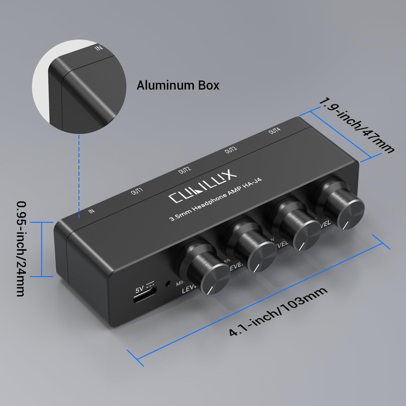Cubilux 4-Way Headphone Amplifier 3.5mm with Volume Adjustment,Multiple Headphone Jack
