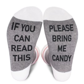 KGHYT Funny Socks If You Can Read This Bring Me Candy Novelty Gifts For Women Men, Red And White Striped Socks, Christmas Gift.(039)