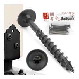 8 x 80 mm, Pack of 6 Post Anchor Screws Torx Black Galvanised Flat Head Wood Screws for Connectors Lun Fix - Self-Tapping & Rust-Protected