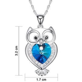 Mayfer | Collar para mujer con dije colgante de búho decorado con cristales austriacos - Color Azul