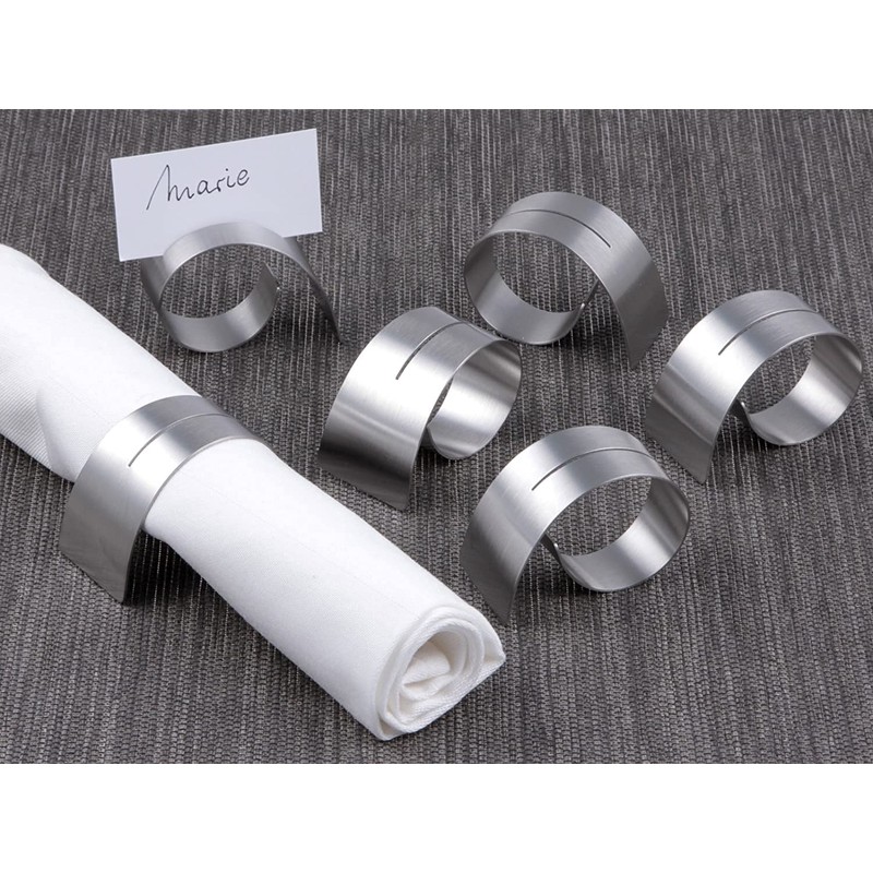texpot Pack of 6 Napkin Rings with Slotted Stainless Steel