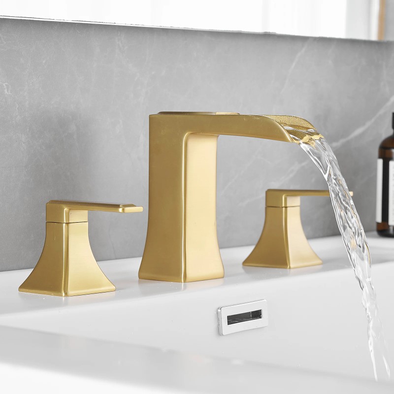 8 Inch Modern Brass Waterfall Bathroom Faucet Widespread Sink Faucet