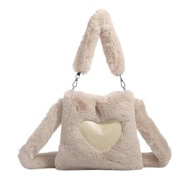 TQUXNGA Heart Pattern Shoulder Bag Winter Handbag Plush Bag for Women Girls Versatile, apricot