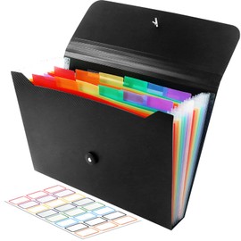 COZY CORE 13 Pockets Accordion File Organizer with Sticker, Expanding File Folder, A4 Letter Size Paper Document Receipt Organizer, Accordian Filing Folder for Classroom, Office and Travel RGB