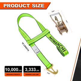 Mimanchi Wheel Lift Straps,2pack,2" X10'Quick-Pick Wheel Lift Strap with Finger Hook Ratchet to fit Jerr-Dan MPL Element Tire Basket Strap with Side Hook Heavy Duty