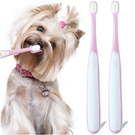 MoonyMars Small Dog Toothbrush, Cat & Puppy Tooth Brushing Kit, Ultra Soft & Mini Head Teeth Brush for Kitten & Tiny Pet, Doggy Toothbrushes Deep Dental Cleaning, 2 PCS - Pink Color