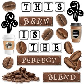 Teling 89 Pcs Industrial Cafe Bulletin Board Set Coffeehouse Themed Bulletin Board Industrial Cafe Classroom Decor Bulletin Board Themed Sets Coffee Classroom Decor for Classroom Home (Elegant Style)