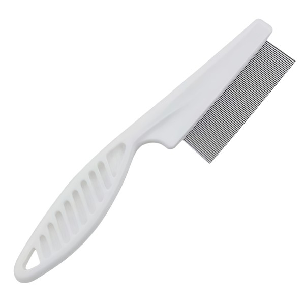 Pet Grooming Comb, Ergonomic Handle Design, Fine Metal Teeth, White
