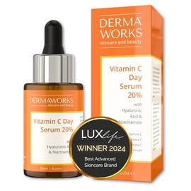 DERMAWORKS Skin Care 20 Suero facial de vitamina C  Ácido hialurónico. Suero antiarrugas antienvejecimiento                                           