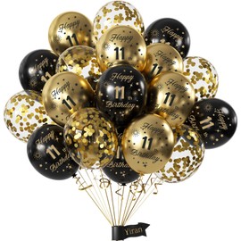 Yiran Balloons 11th Birthday Decoration, Pack of 15 11th Birthday Boy Girl Black Gold Decoration, Happy Birthday Balloons Black Gold Decoration, Decoration 11th Birthday Confetti Balloons, Birthday