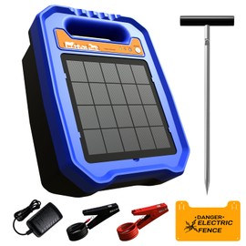 Electric Fence Charger - 5 Miles Solar Electric Fence Charger, IP55 Waterproof Fence Controller with Day/Night Mode, Contain Animals and Keep Out Predators