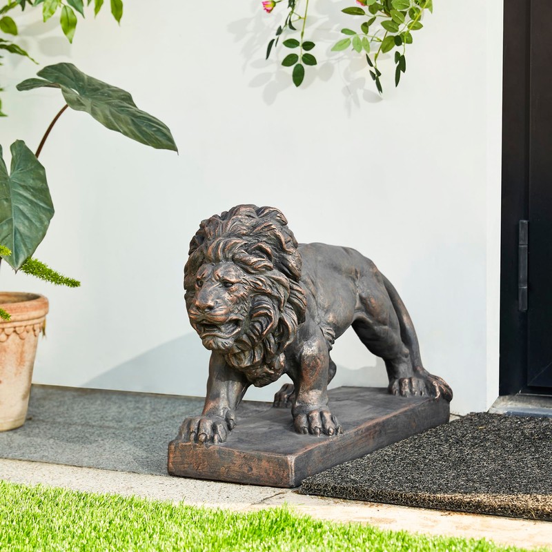 Glitzhome Guardian Walking Lion Garden Statue MGO Outdoor Decoration, 24.5"