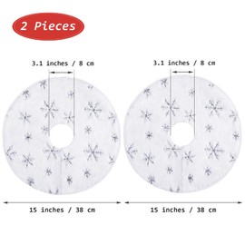 URATOT Paquete de 2 minifaldas de árbol de Navidad de 15 pulgadas, color blanco con copos de nieve plateados, de piel sintética, para Navidad, fiestas, interiores y exteriores, decoración del hogar
