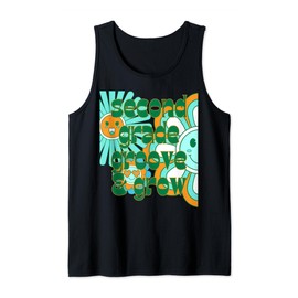 Second Grade Groove & Grow Retro 70s Groovy School Teacher Tank Top, black