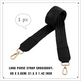 CABODYALS Black Woven Purse Strap Replacement Bag Handles Raffia Soild Long Pu Imitation Leather Knit Straps Belt with Swivel Clasps for Women DIY Handbags Canvas Crossbody Shoulder Tote Bag Supply