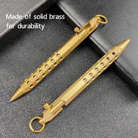 Bolt Action Pen, Solid Brass edc Pen Six-edge Pocket Pen Metal Tactical Pen with Refills and Clip YUEZUDPO Signature Pen for Business, Christmas, Birthday (Gold)