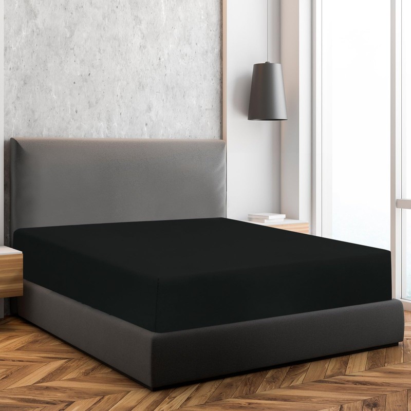 Soroor Bedding & Linen, Microfiber Single Fitted Sheet, Black Deep