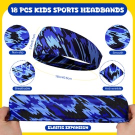 Ceenna 18 Pieces Kids Sports Sweatbands for Boys Girls Athletic Headband Wicking Elastic Breathable for Child(Trendy Style)