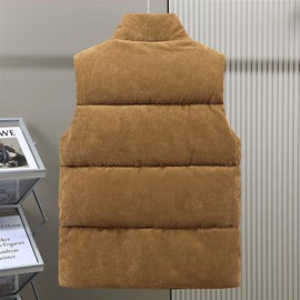 GIBZ Men's Corduroy Quilted Vest Thick Soft Down Jacket Sleeveless Warm Jacket for Winter Outdoor Work, brown