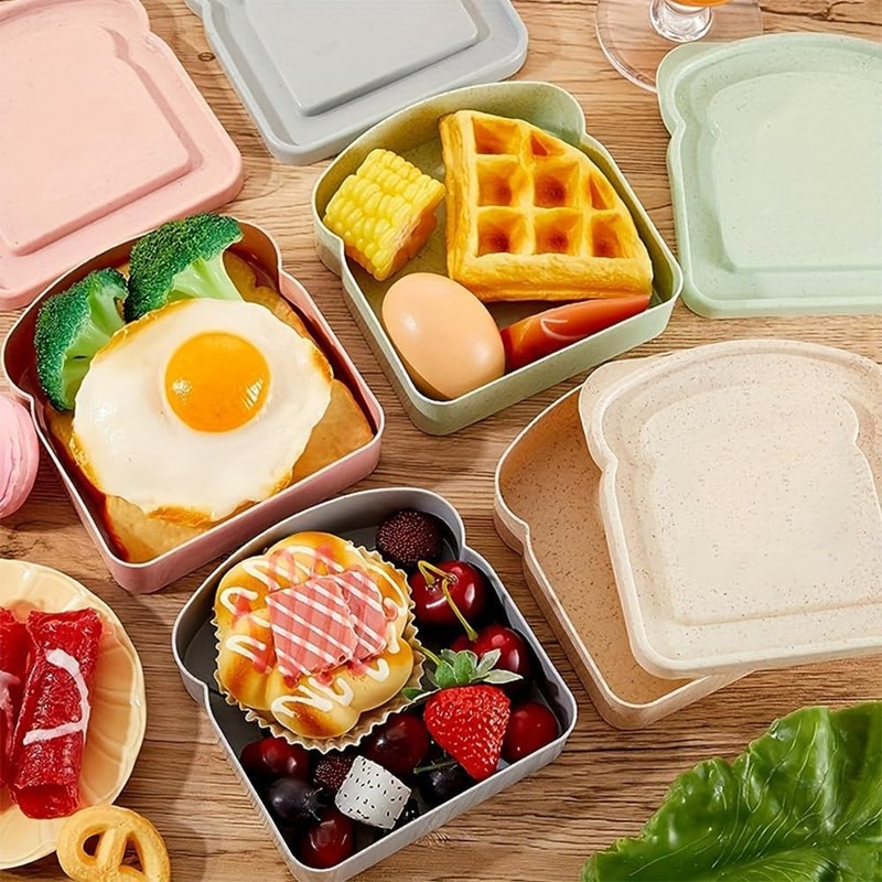 Toast-Shaped Sandwich Container, 2 Piece Plastic Storage Box for Lunch,