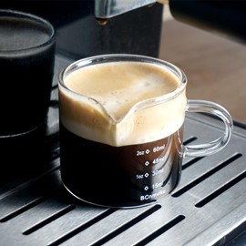 BCnmviku 4 PACK Espresso Glass Measuring Cup Triple Pitcher Milk Cup 75ML Espresso Cups with Handle Shot Glass with V-Shaped Mouth Clear Accessories Milk Frothing Pitcher (4)