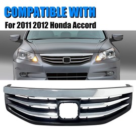 MATMACRO Chrome Front Upper Bumper Grille Compatible For Honda Accord Sedan 4 Door Hood Grill Radiator 2011 2012 HO1200203
