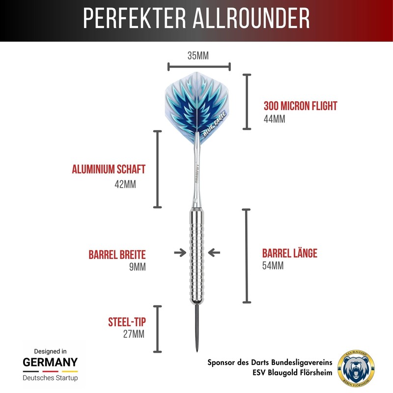 Champify Brass Darts Set "Blue Eagle" - 3 Darts with
