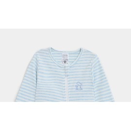 Baby Onesie, 100% Organic Cotton, Double Zipper, Long Sleeves, Mittens, Tag-less (Blue, 0 (6-12M))