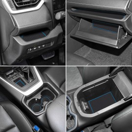 SENSHINE Cup Holder Insert for Toyota Rav4 Accessories 2019-2023 2024 2025 Center Console Liner Door Pocket Mats Non-Slip Anti Dust Pad Premium Interior 16 Pcs (Blue Trim)