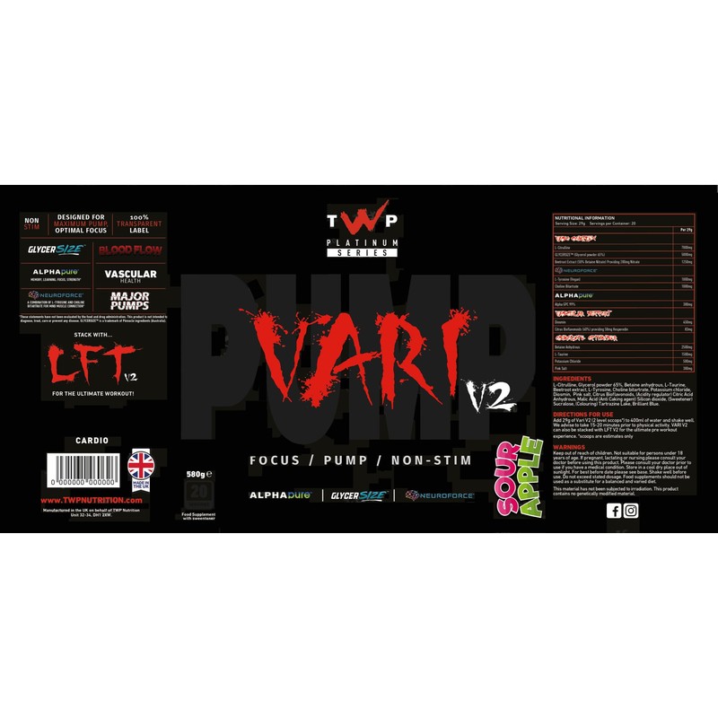 TWP Nutrition Platinum Series VARI V2, Non Stim Focus and