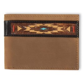 ARIAT Bifold Southwest Red/Turquoise Accent Wallet, Aged Black, Aged Black, Bifold Wallet