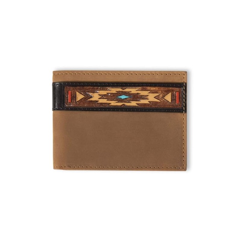 ARIAT Bifold Southwest Red/Turquoise Accent Wallet, Aged Black, Aged Black,