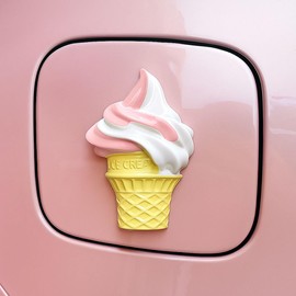 GAOLAOSY 3D Ice Cream Car Emblem, Waterproof Playful Car Badge, Funny Window Bumper Decals Stickers, DIY Automotive Exterior Decoration Accessories for Cars Trucks SUVs Motorcycles (Pink/White)