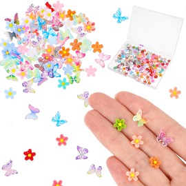 BOHUIZ 60Pcs Mini Resin Butterflies Tiny Flowers, Miniature Dollhouse Accessories Tiny Butterflies for Crafts, Mini Resin Animals Figurines for DIY Fairy Garden Dollhouse Micro Landscaping Decoration