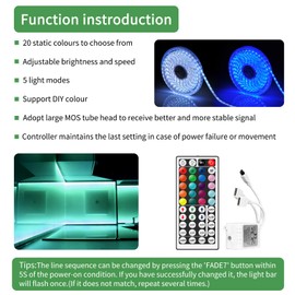 VIPMOON VIPMOON 44-Key LED Remote Controller DC12V-24V 4 Pin 2 Ports RGB Controler Box Wireless IR Remote Controller with Receiver for RGB 3528 5050 LED Light Strip - Dual Outputs