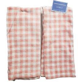 The Big One 2 pc Kitchen Cotton Terry Towels Set (15" x 28") PINK & WHITE BUFFALO CHECK, TBO