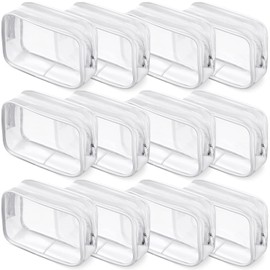 Weewooday - Bolsa de cosméticos transparente de PVC con cierre, bolsa de transporte de artículos de cambiador para cosméticos, bolsa de maquillaje impermeable, bolsa de maquillaje de vinilo, organizador de plástico, para día festivo y baño, Blanco, Peque