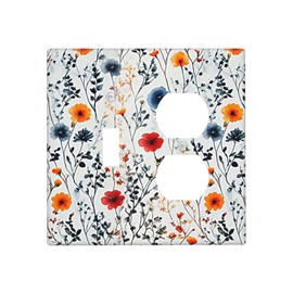 CZRPKEN Decorative Outlet Covers Watercolor Floral 2 Gang Wall Plate Single Toggle Duplex Combo Blue Red Flower Colorful Wildflower Plants Switch Light Switch Cover Plate Country Farmhouse Bathroom