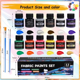 Bateya Fabric Paints Permanent for Clothes 12 Colours Fabric Paint 25 ml Textilfarbe for Kids Machine Washable Textile Paints for Clothing T-Shirt Shoes Jeans Bag with Brushes Palette Stencils