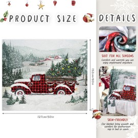Ganeen Christmas Red Truck Blanket Buffalo Plaid Blanket 50 x 60 Inch Soft Warm Fleece Throw Blanket Cozy Lightweight Microfiber Christmas Fleece Blanket for Travel Snow Lovers Bedding Gifts