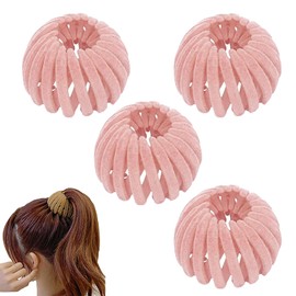 4Pcs Black Bird's Nest Ponytail Clip, Women's Hair Accessories, Hair Accessories Velvet Retractable Bun for Ponytails, Buns and Hair Cards (Pink)