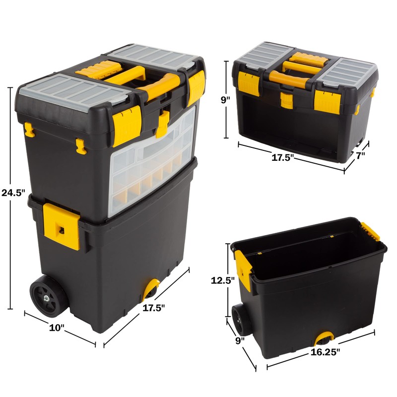 Rolling Tool Box with Wheels, Foldable Comfort Handle, and Removable