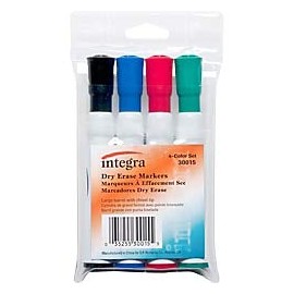 Integra Dry-Erase Marker, Chisel Tip, 4/Set, Black/Blue/Red/Green (ITA30015)