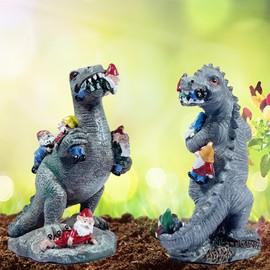 Wetufin - 2pcs Funny Gnome Creative Dinosaur Garden Statues Decoration 5.9 inch High Sculpture Christmas Decorations for Indoor Yard Patio Lawn Figurines Landscape Decor