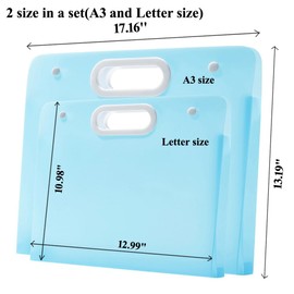 2pcs Plastic Art Portfolio Folder 17.32x13.22inch and 12.99x11inch Arts Storage Case for Diamond Painting, Student Drawing Container, Kids Artworks Keepsakes Storage Case,A3 and Letter Size (Blue)