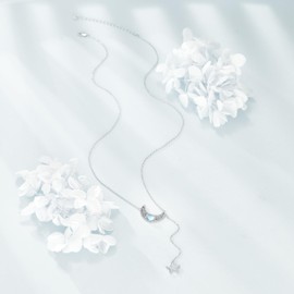 TIGER RIDER Celtic Moon and Star 925 Sterling Silver Y Necklace Moonstone Jewelry Gifts for Women Christmas Birthday