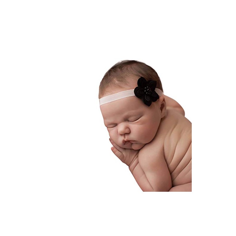 Ella flower soft headband with pearls (3-6months, grey band/black flower)