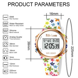 Blekon Original Outdoor Sport Watches Alarm Clock Waterproof Digital Watch (Floral)